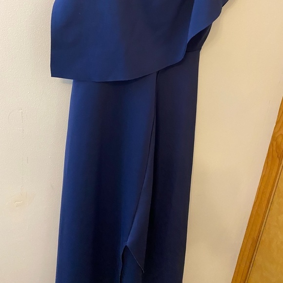 Topshop Ruffle One Shoulder Asymmetrical Hem Blue Scuba Dress - Picture 6 of 16